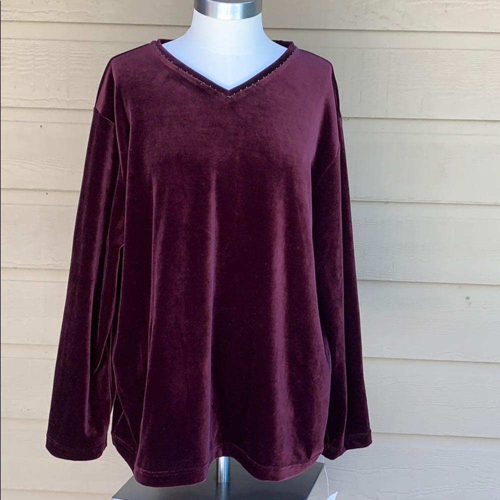 NWT Nappa Valley Velvet Blouse Aubergine XL 18-20